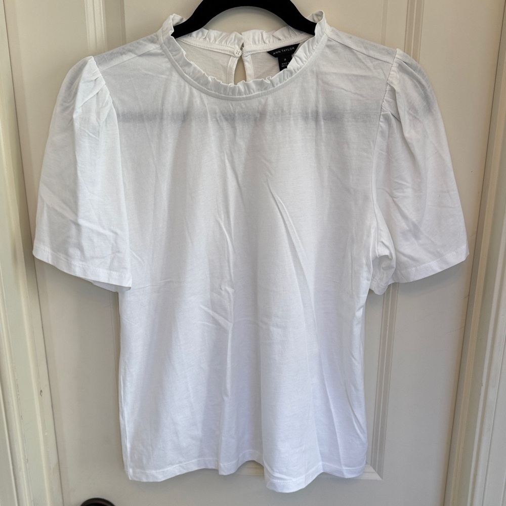 Ann Taylor White Puff Sleeve Blouse